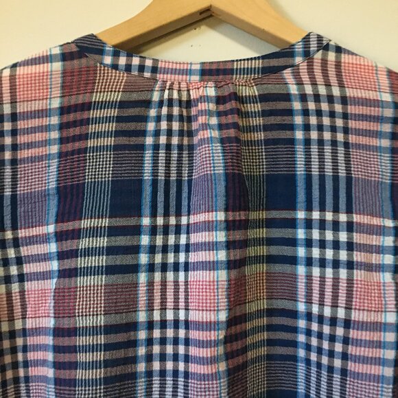 Plaid Sheer Cotton Candy Pink & Blue Classic Button Down Shirt - Picture 7 of 14